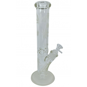 13.75" Clover Glass Glow In The Dark Sand Blasted Leaves Cylinder Water Pipe - [WPB-177]